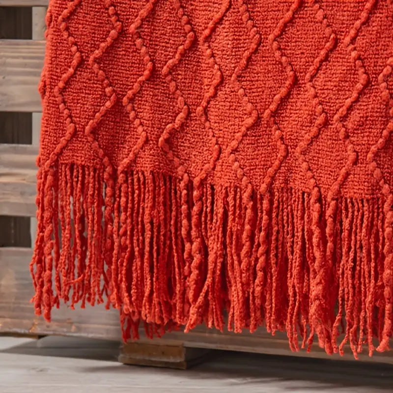 Knit Throw Blanket with Tassels for Couch and Bed (50x60in)