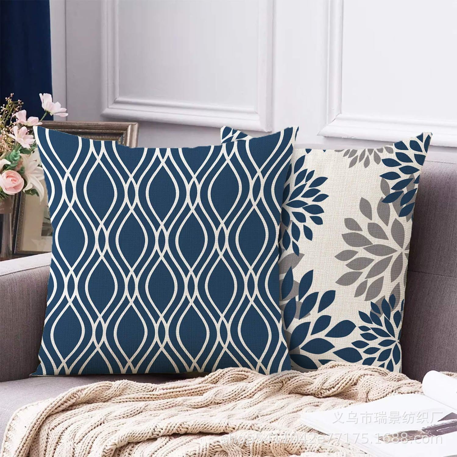 Nordic Geometric Linen Blend Cushion Cover 17"x17"