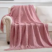 Knit Throw Blanket with Tassels for Couch and Bed (50x60in)