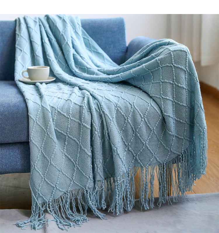 Knit Throw Blanket with Tassels for Couch and Bed (50x60in)