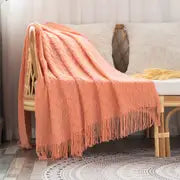 Knit Throw Blanket with Tassels for Couch and Bed (50x60in)