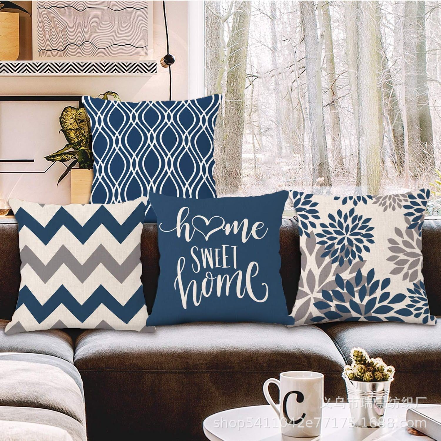 Nordic Geometric Linen Blend Cushion Cover 17"x17"