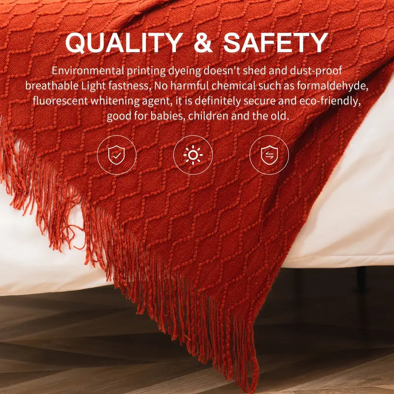 Knit Throw Blanket with Tassels for Couch and Bed (50x60in)