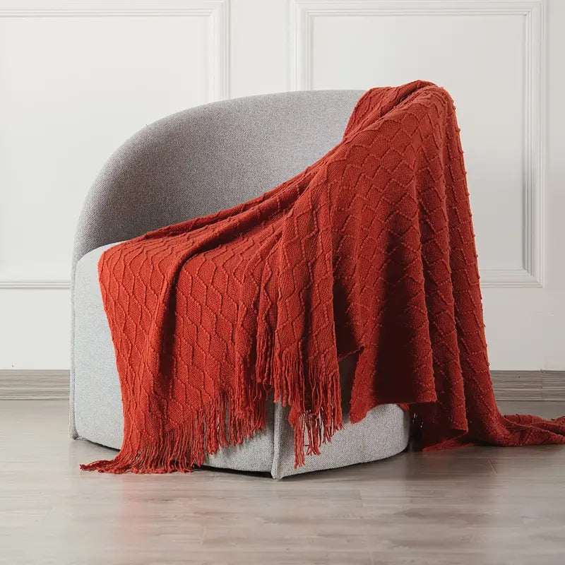 Knit Throw Blanket with Tassels for Couch and Bed (50x60in)