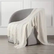 Knit Throw Blanket with Tassels for Couch and Bed (50x60in)
